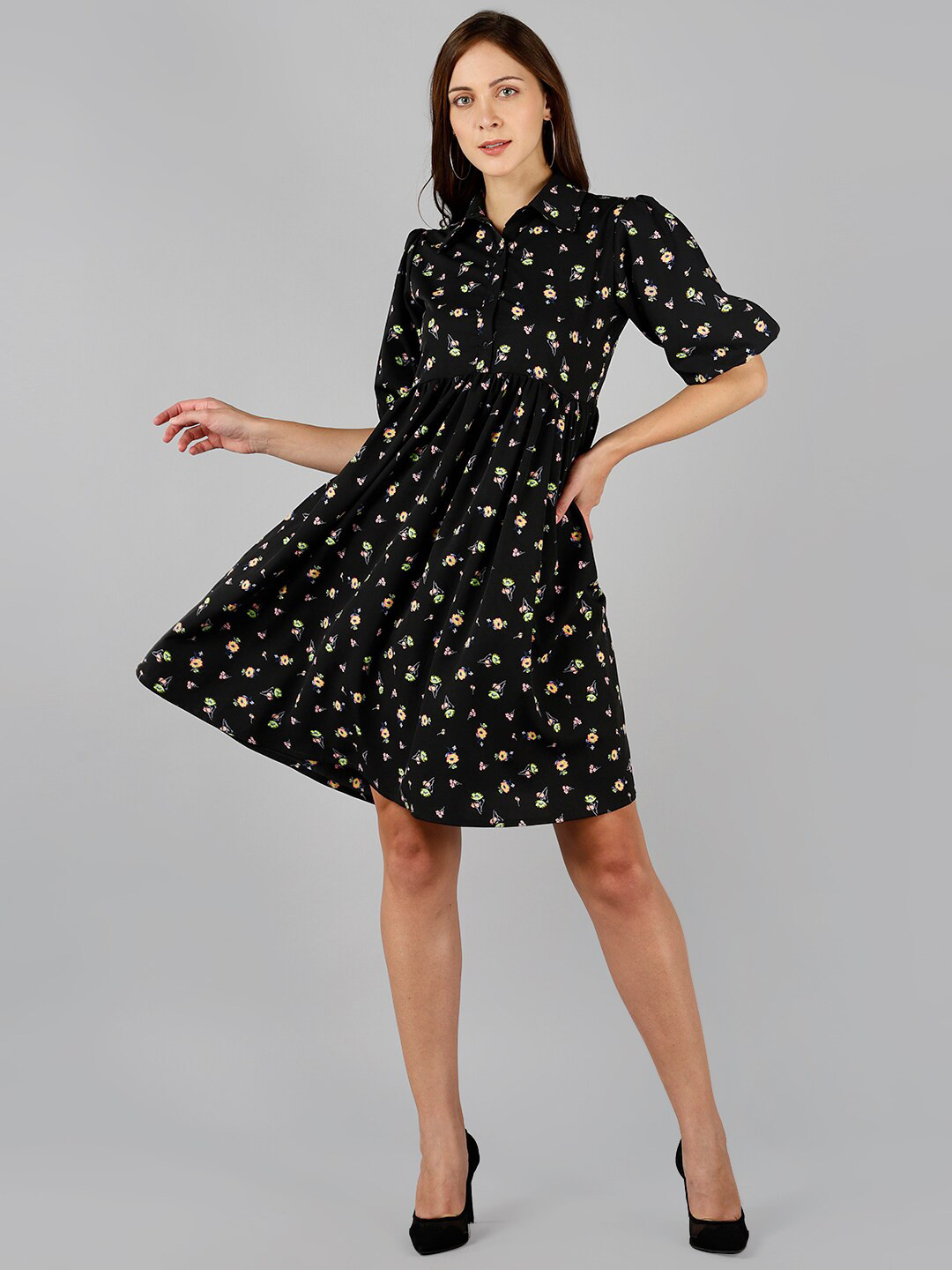 Fashfun Black Floral Crepe Dress