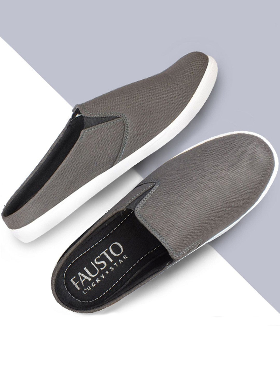 FAUSTO Men Grey Casual Canvas Slip-On Mules