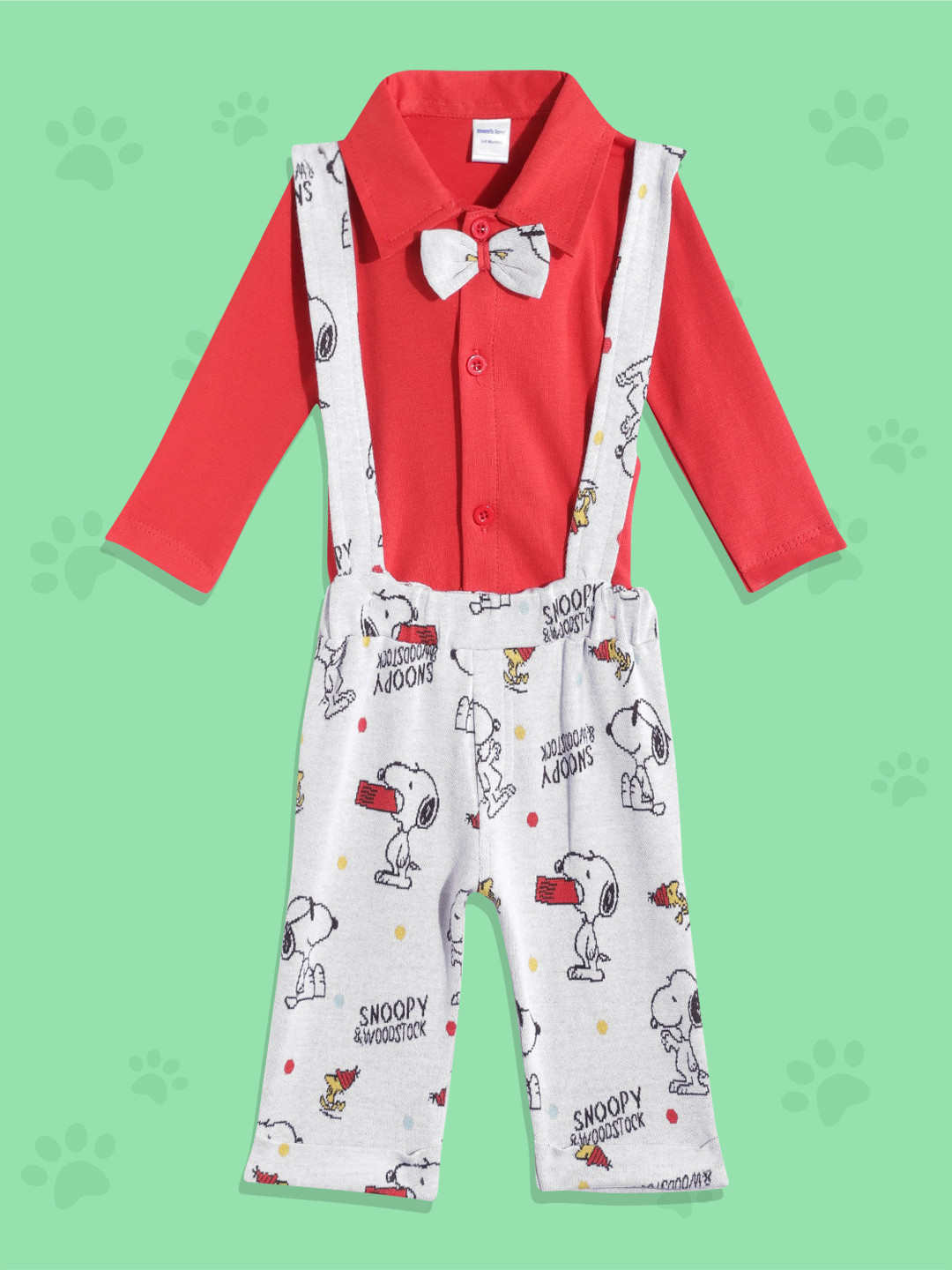 Moms Love Boys Red & Grey Solid Pure Cotton Shirt with Bow & Conversational Print Shorts