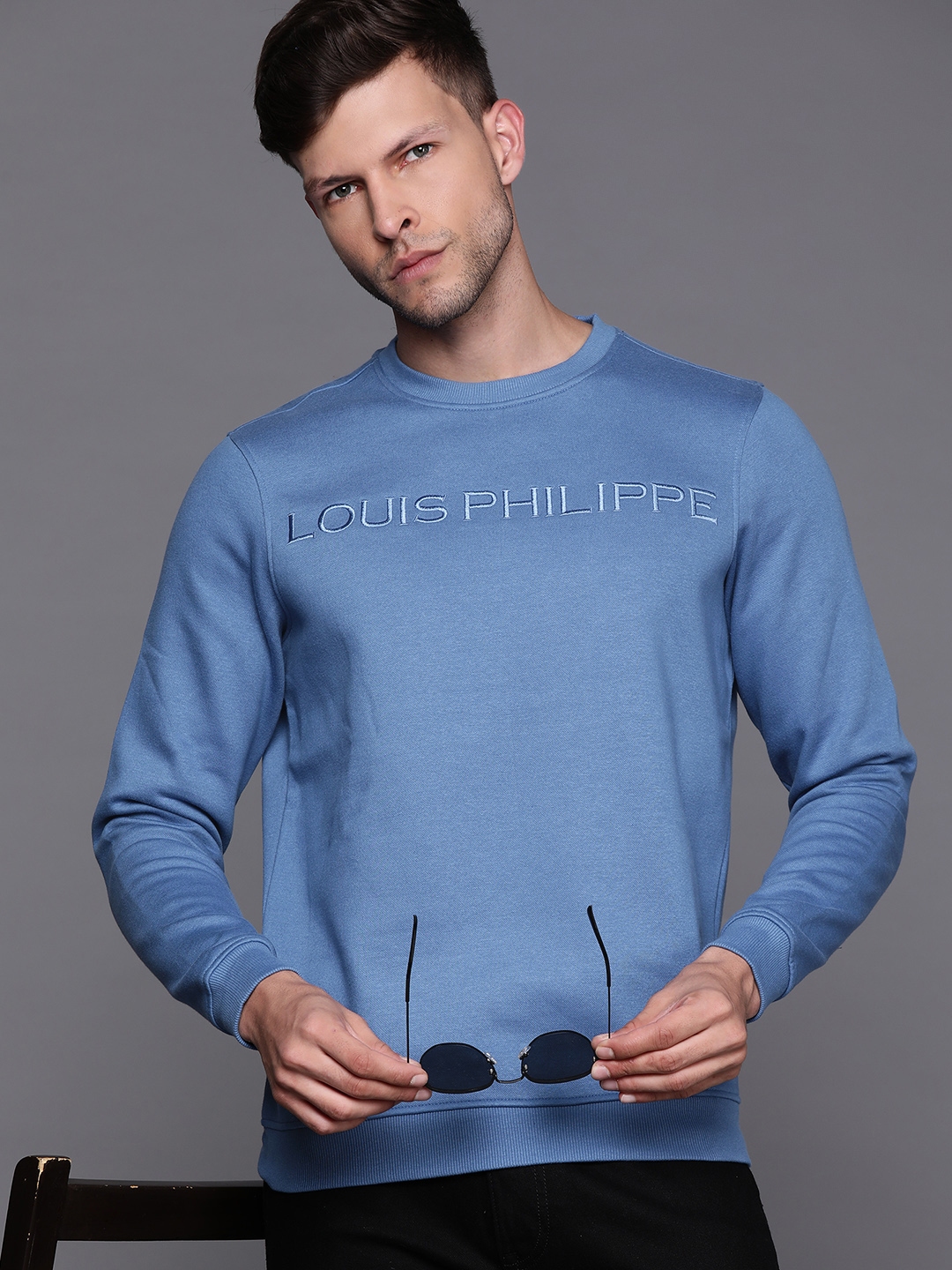 Buy Louis Philippe Men Blue Embroidered Sweatshirt Sweatshirts for Men 19092210 Myntra