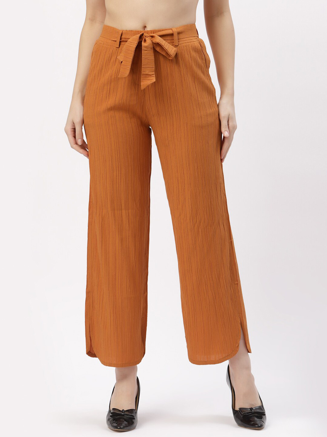 Westwood Women Brown Striped Cropped Palazzos