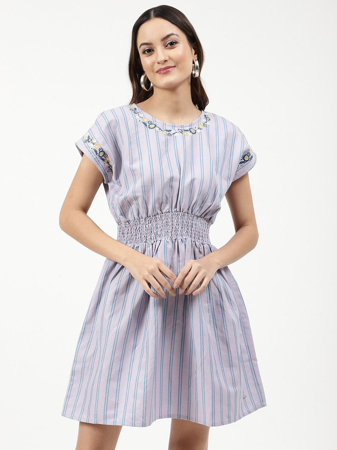 ELLE Purple & Lilac Striped Linen Dress