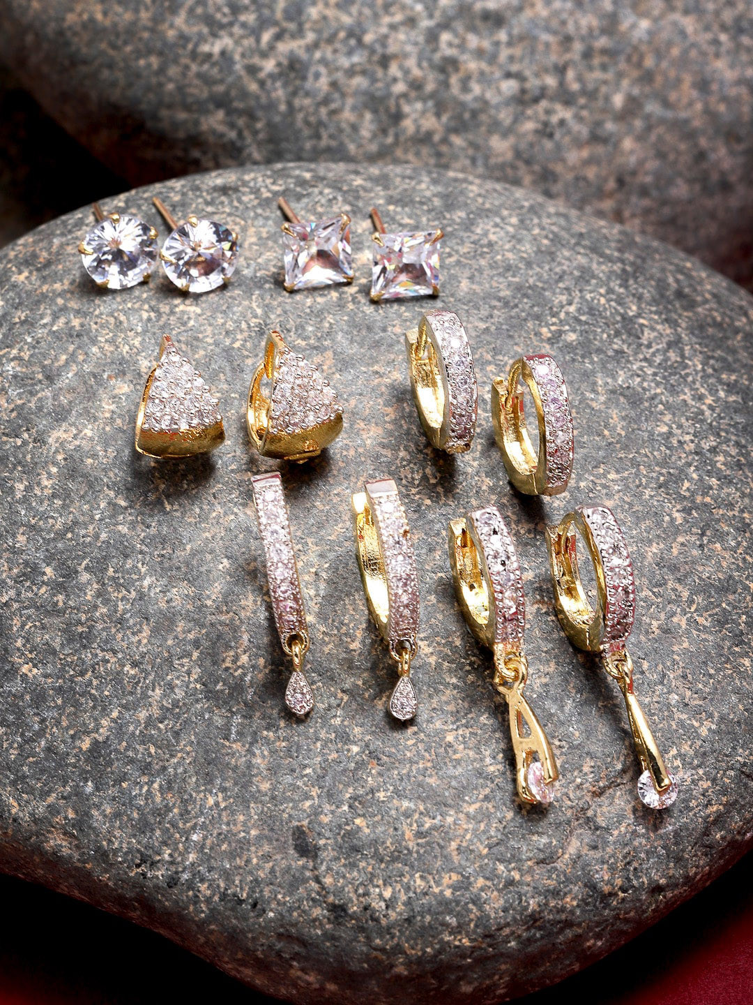 ZENEME Gold Plated Cubic zirconia Earrings Combo Of 6 Pairs