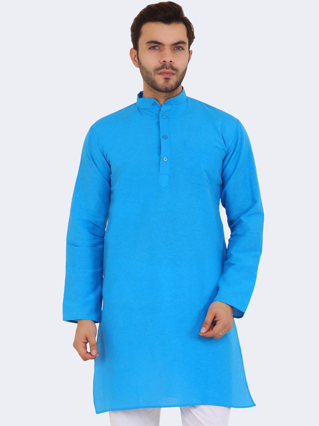 Latest Chikan Garments Men Blue Solid  Straight Kurta
