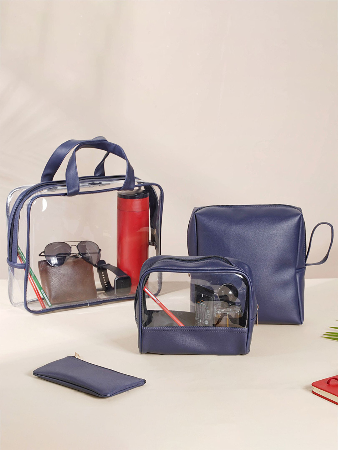 Nestasia Set Of 4 Navy Blue Solid Multi-Utility Travel Kit Organisers