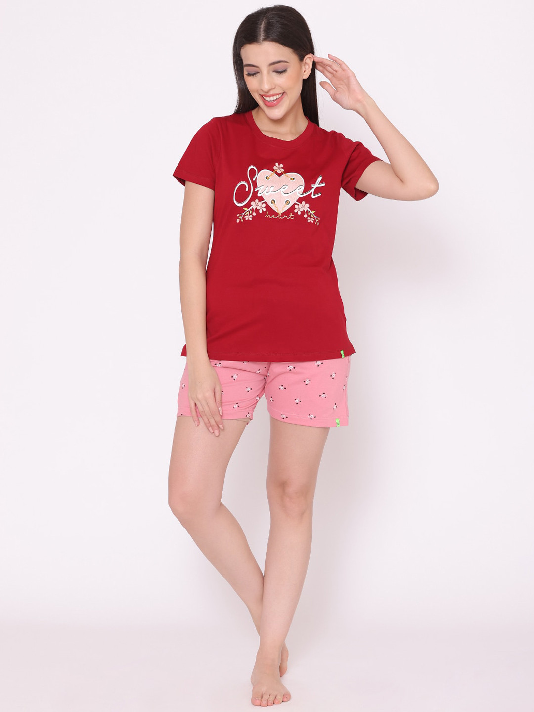 TITTLI Women Red & Pink Printed Night suit