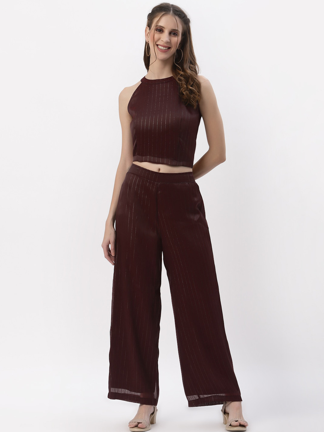 studio rasa Women Brown Striped Co-Ords