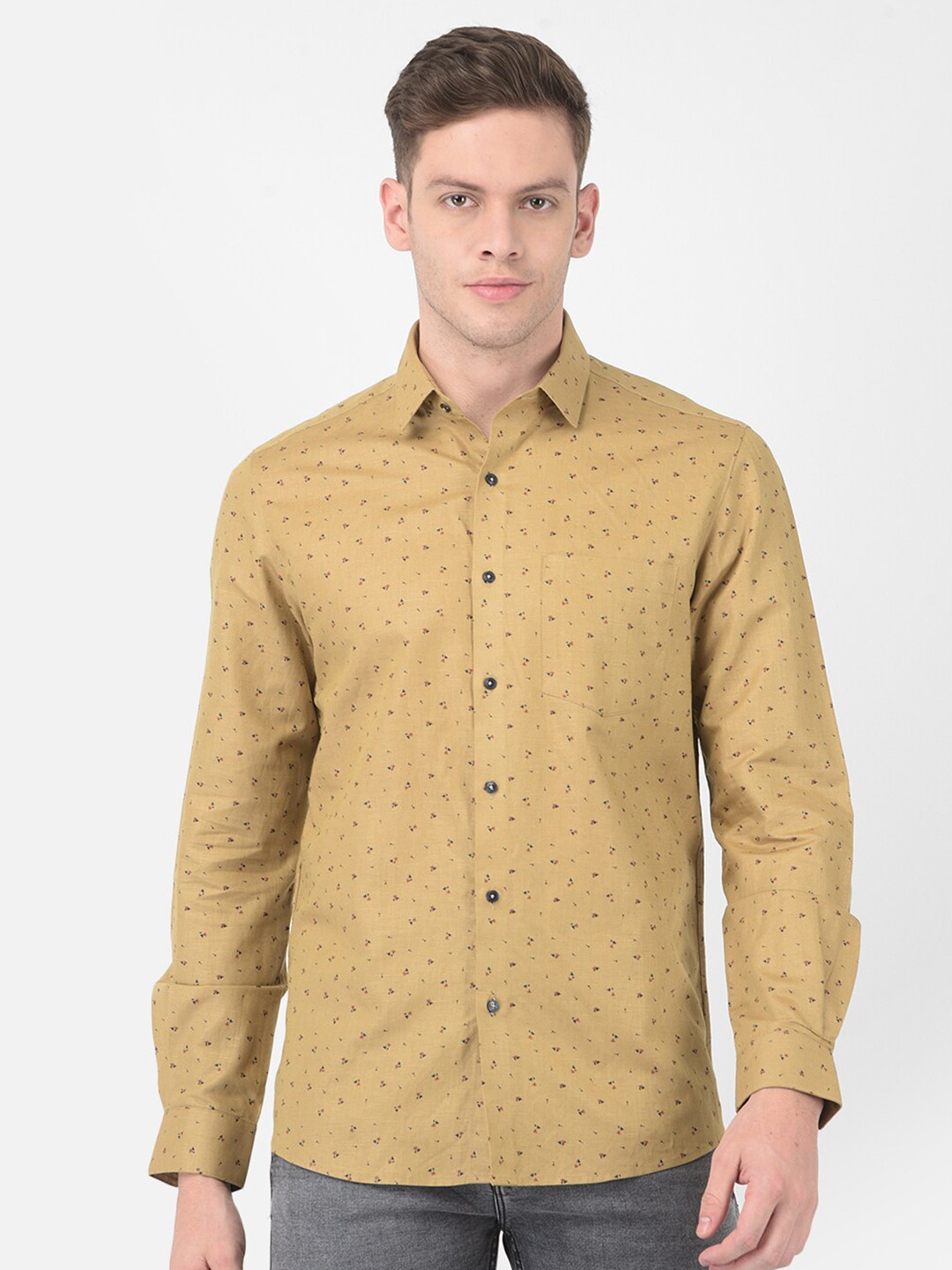 Turtle Men Khaki Printed Semiformal Shirt
