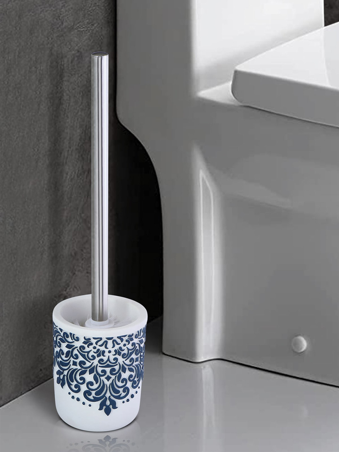 OBSESSIONS White & Blue  Polyresin Toilet Brush with Holder