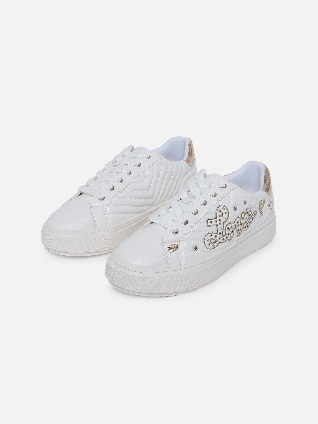 ALDO Women White Lace Up Embellished Sneakers