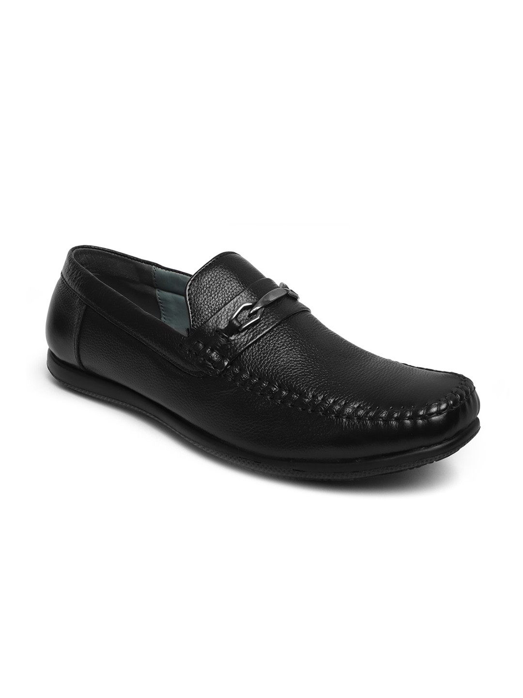 Zoom Shoes Men Black Textured Leather Loafers