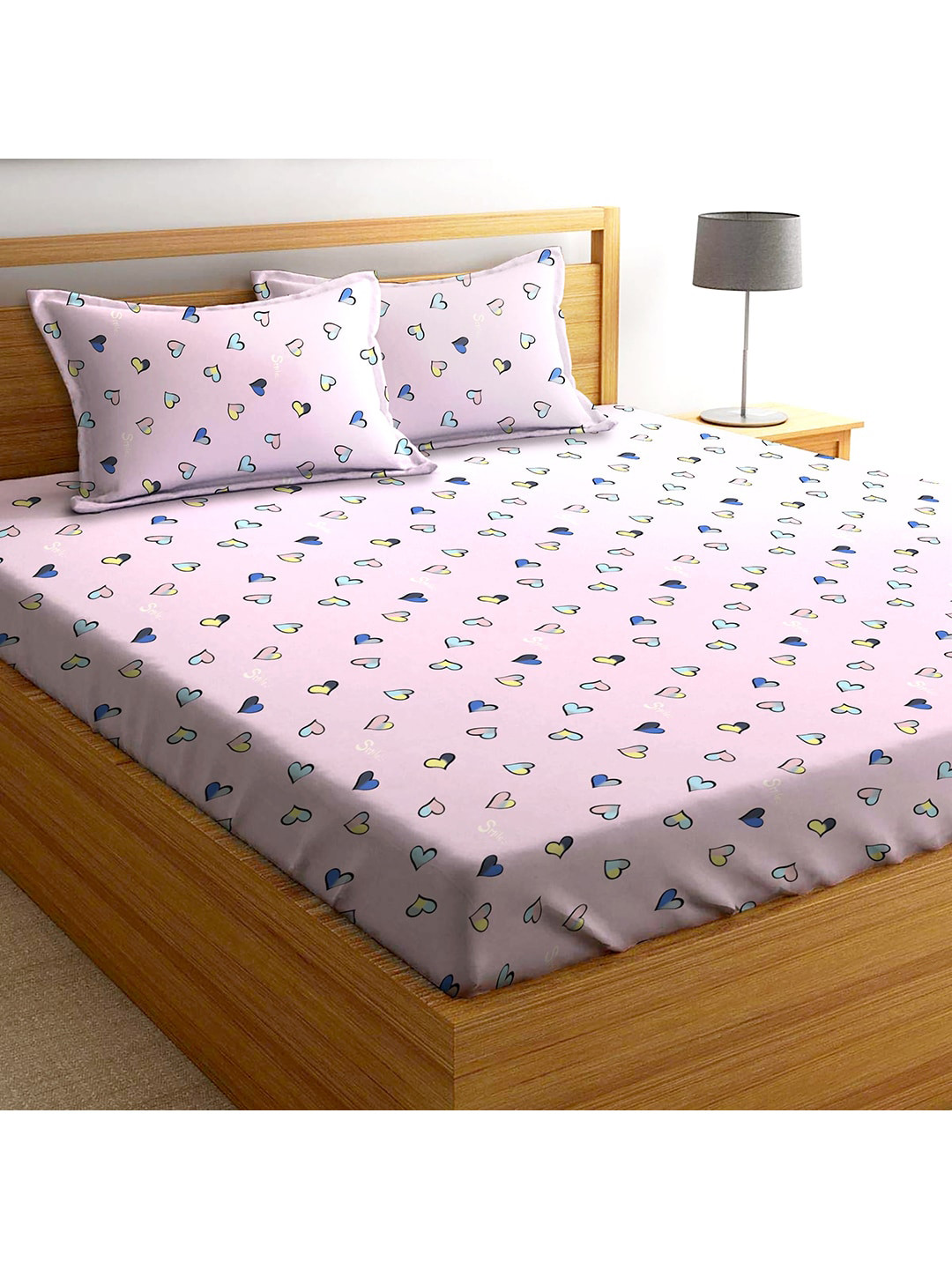 AEROHAVEN Pink Conversational Cotton 210 TC King Fine Bedsheet with 2 Pillow Covers-100 x 90 inches