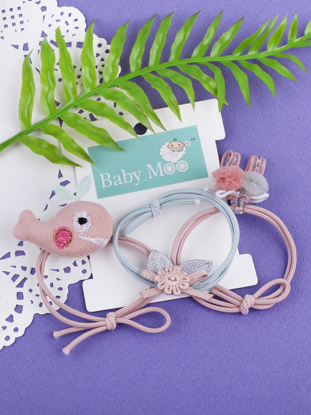 Baby Moo Girls Pink & Blue Set of 3 Ponytail Holders