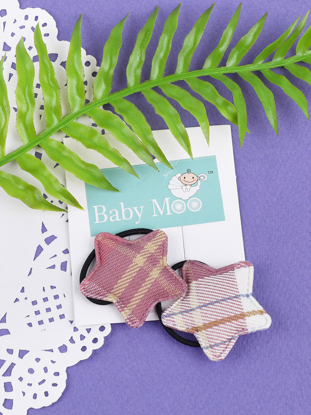 Baby Moo Girls Maroon & White Set of 2 Ponytail Holders