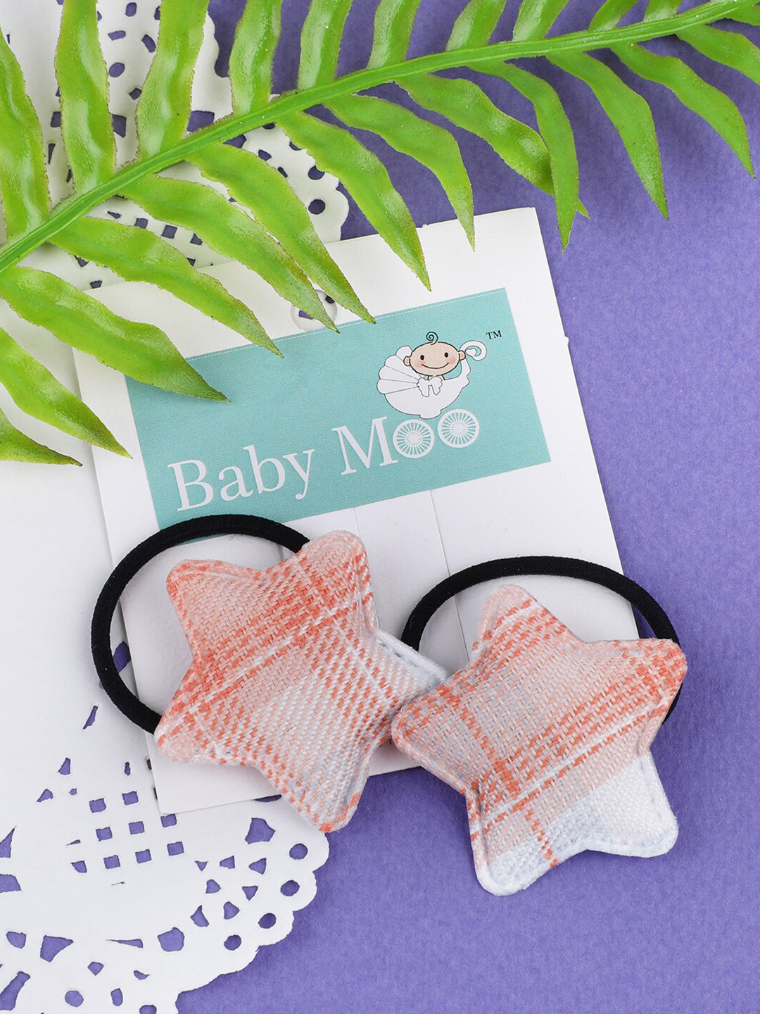 Baby Moo Girls Peach-Coloured & White Set of 2 Ponytail Holders