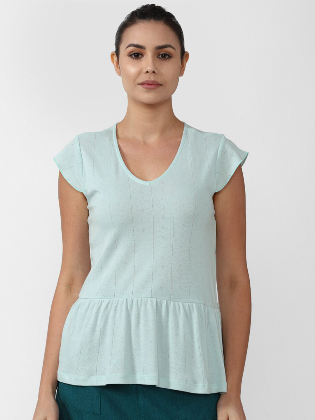 Van Heusen Woman Green & pale blue Peplum Top