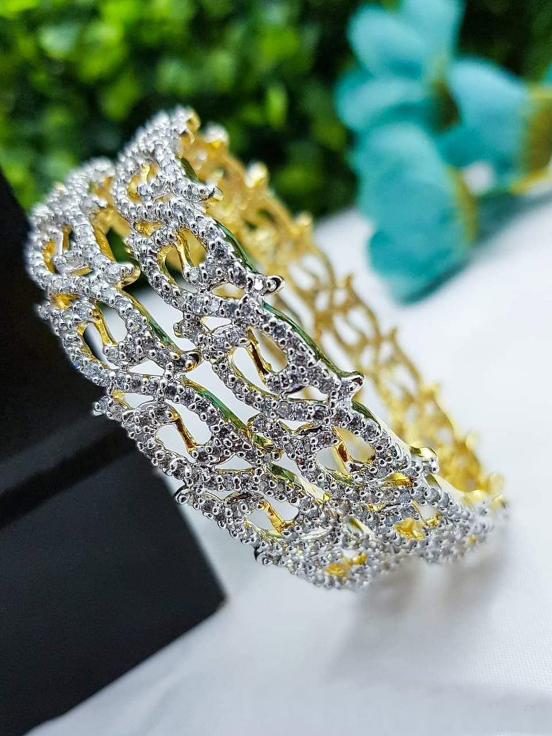 GRIIHAM Set Of 2 Gold-Plated Diamond CZ Bangles