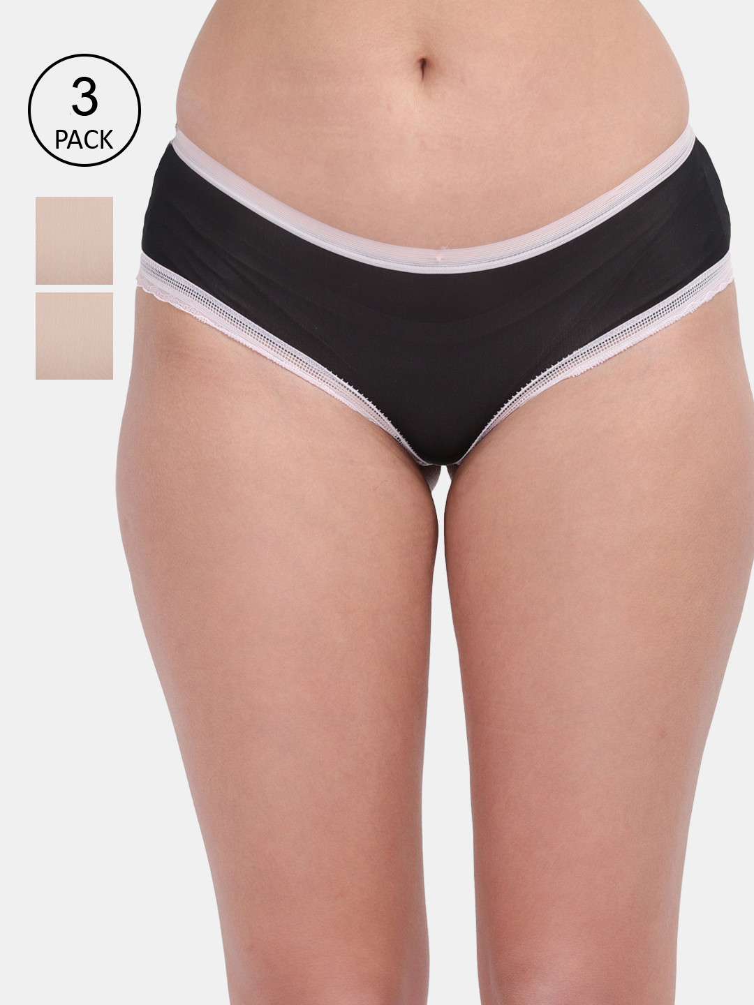 Amour Secret Women Pack Of 3 Solid Hipster Briefs P9055_Blk_Bge_Skn