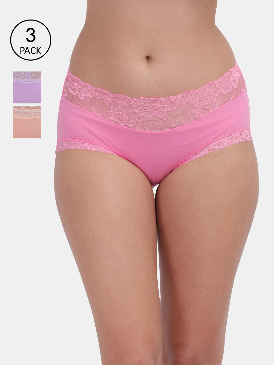 Amour Secret Women Pack of 3 Pink Solid Hipster Briefs P669_Pnk_Prl_Pch-Pink-Purple