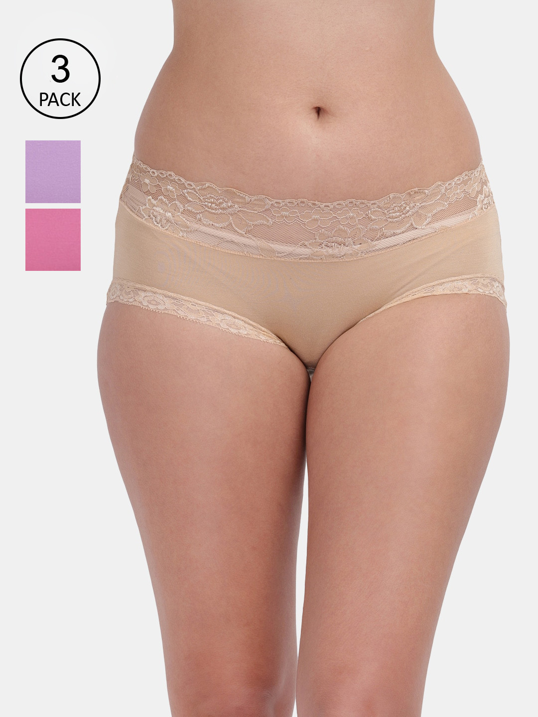 Amour Secret Women Pack Of 3 Lace Hipster Briefs P669_Nud_Pnk_Prl