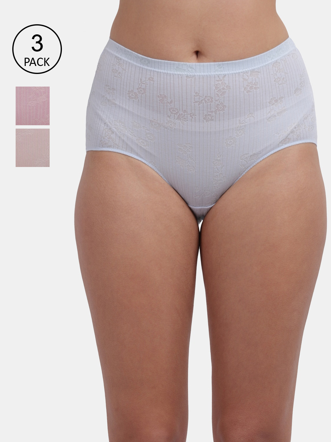 Amour Secret Women Pack of 3 High-Rise Hipster Briefs P2909_Blu_Rbn_Skn-Blue-Red Bean