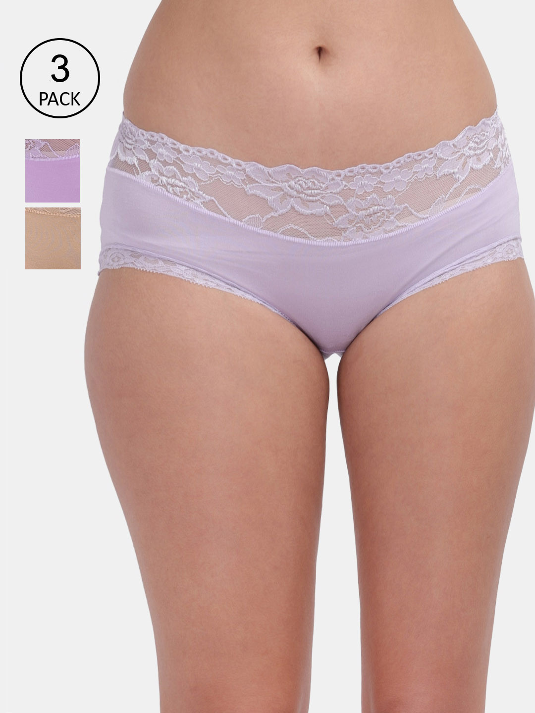 Amour Secret Women Pack Of 3 Purple & Nude Solid Hipster Briefs P669_Muv_Nud_Prl-Mauve