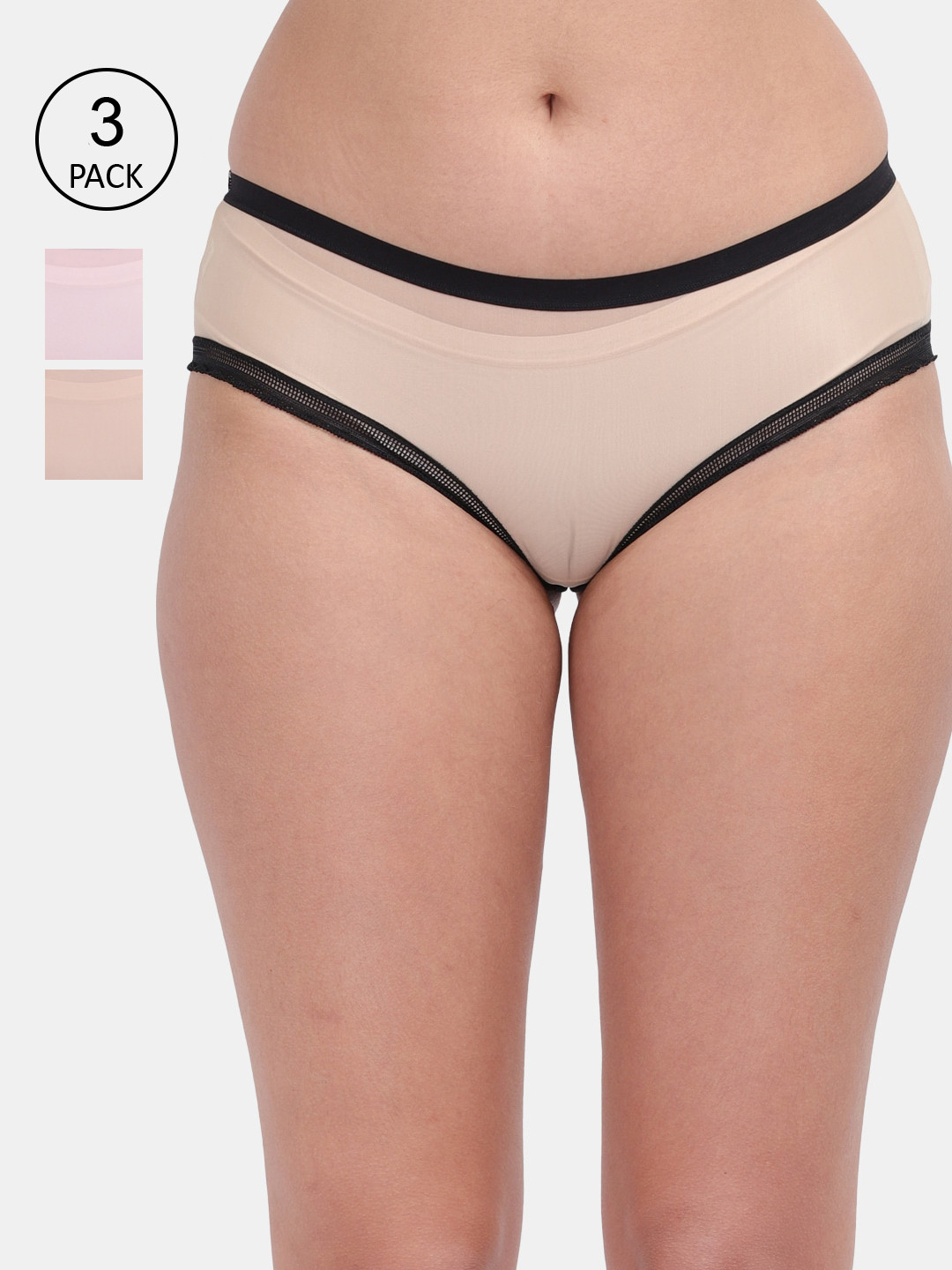 Amour Secret Women Pack of 3 Solid Hipster Briefs P9055_Bge_Bpnk_Skn