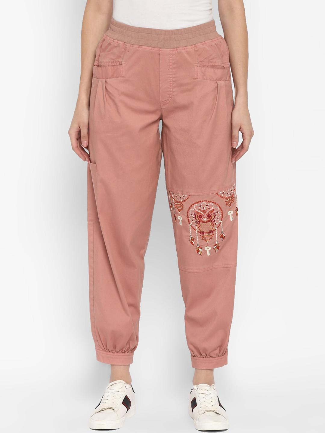 Taurus Women Pink Relaxed Loose Fit Joggers Trousers