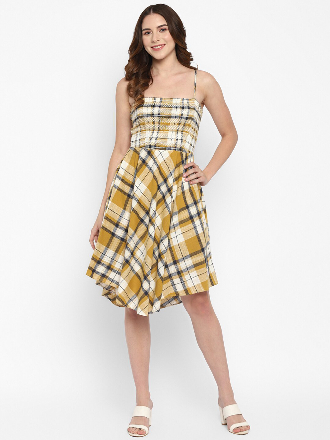 Taurus Mustard Yellow & desert dust Checked Dress