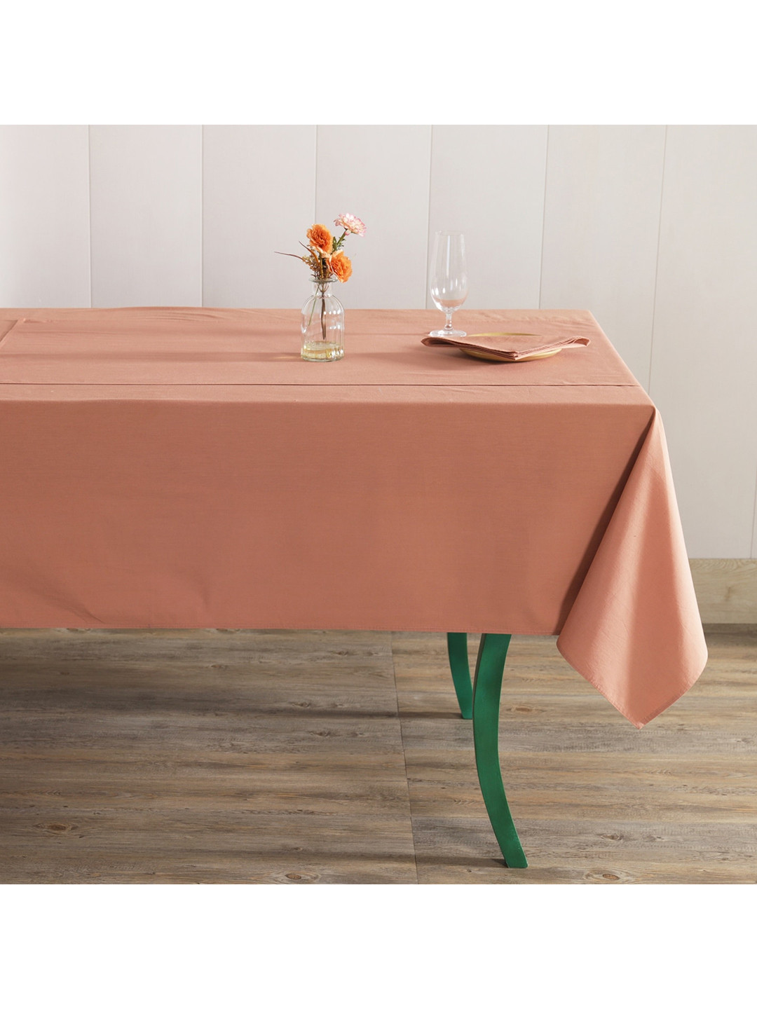 HANDICRAFT PALACE Peach-Colored 7 Pcs Rectangular Cotton Table Cover With Napkins