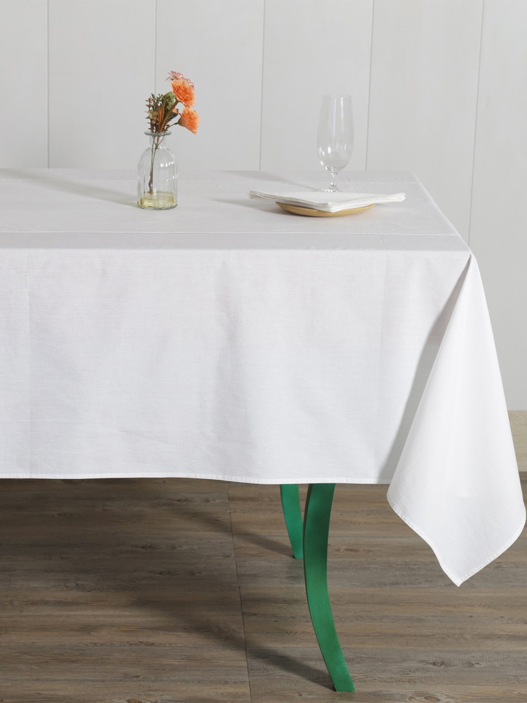 HANDICRAFT PALACE White 7 Pcs Pure Cotton 6 Seater Table Cover With Napkins