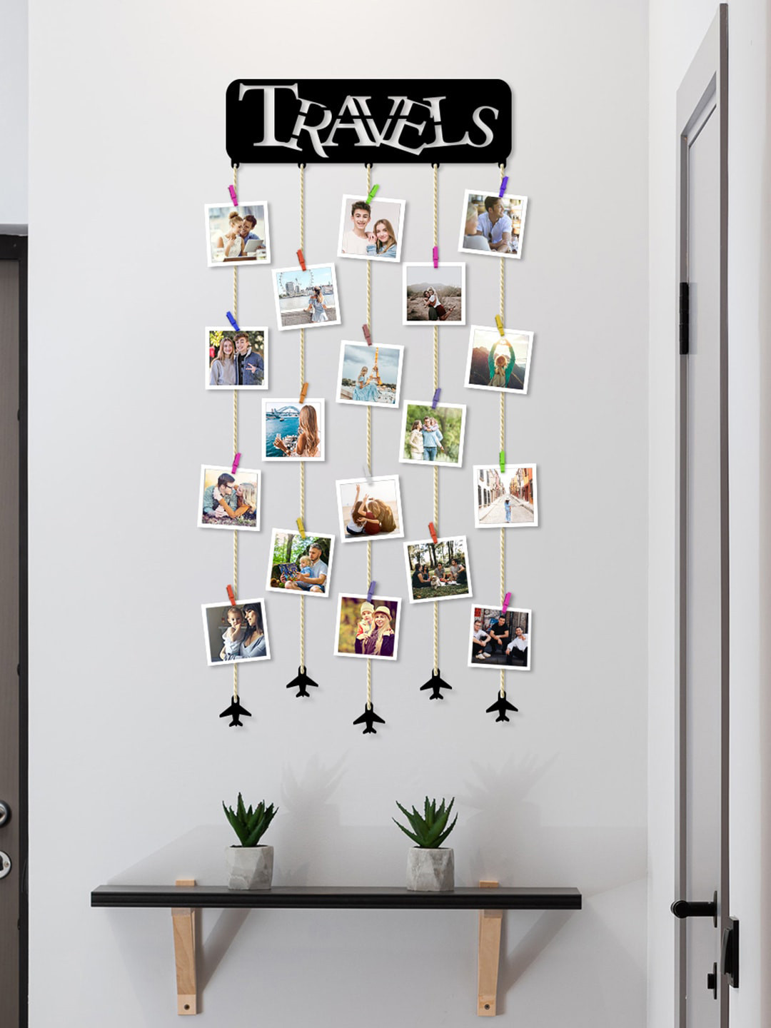 Art Street Black Travels Theme MDF Plaque With Photo Clip Holder Wall Dcor