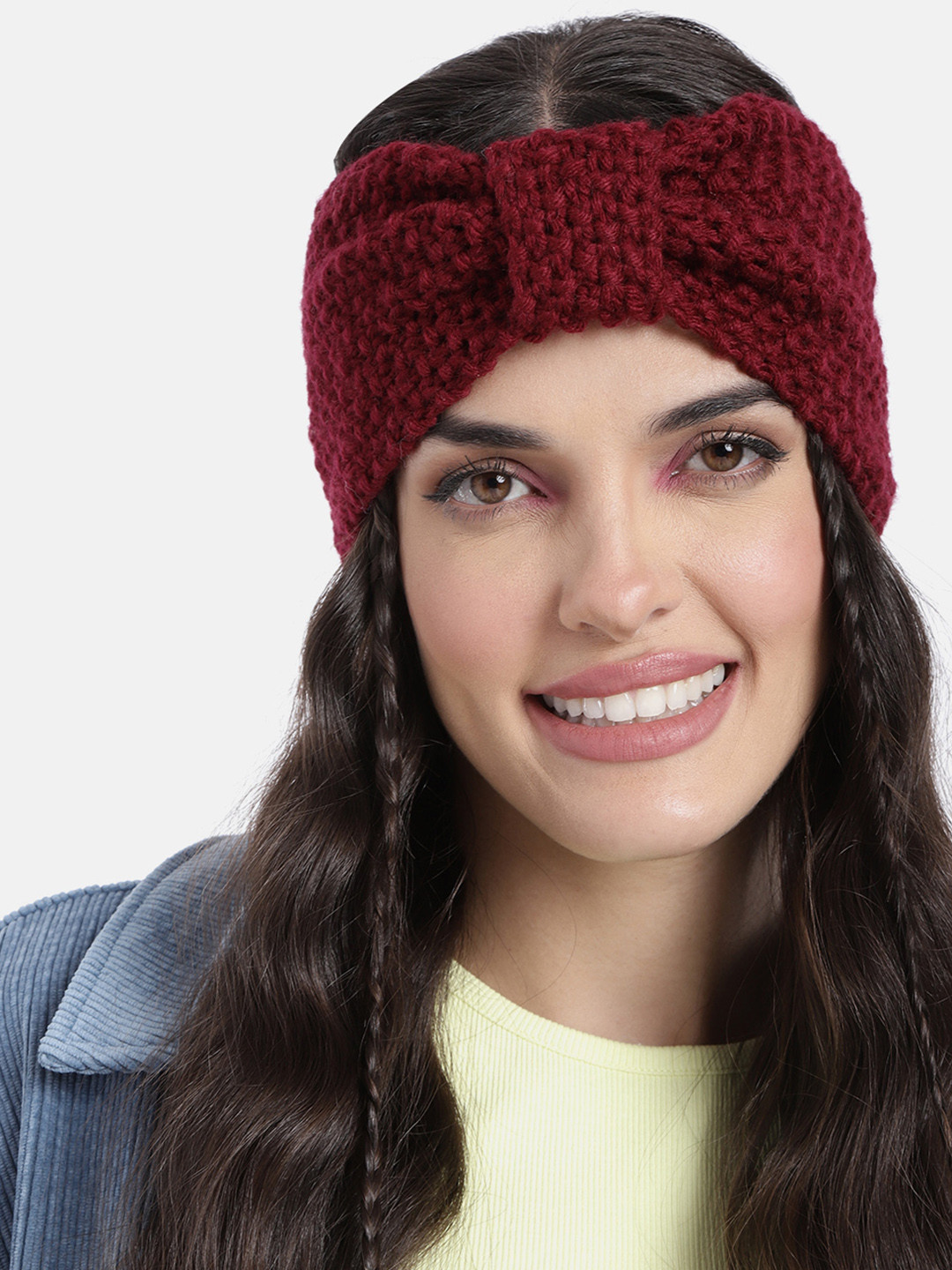 Magic Needles Women Maroon Crocheted Woolen Bow Headband