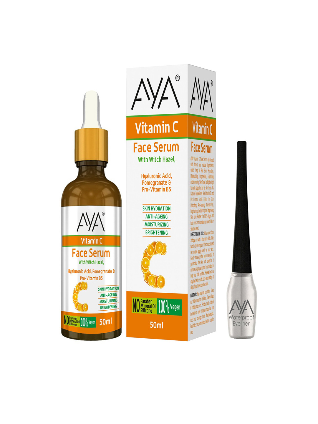 AYA Anti-Aging Vitamin C Face Serum 50ml with Waterproof Liquid Eyeliner 5ml - Silver