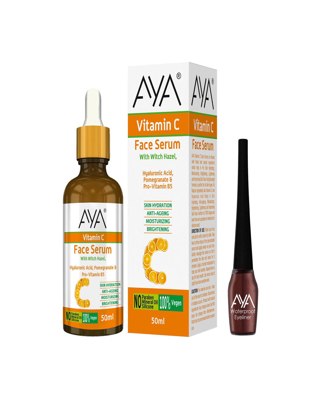 AYA Combo of Anti-Aging Vitamin C Face Serum 50 ml & Waterproof Eyeliner 5 ml - Brown