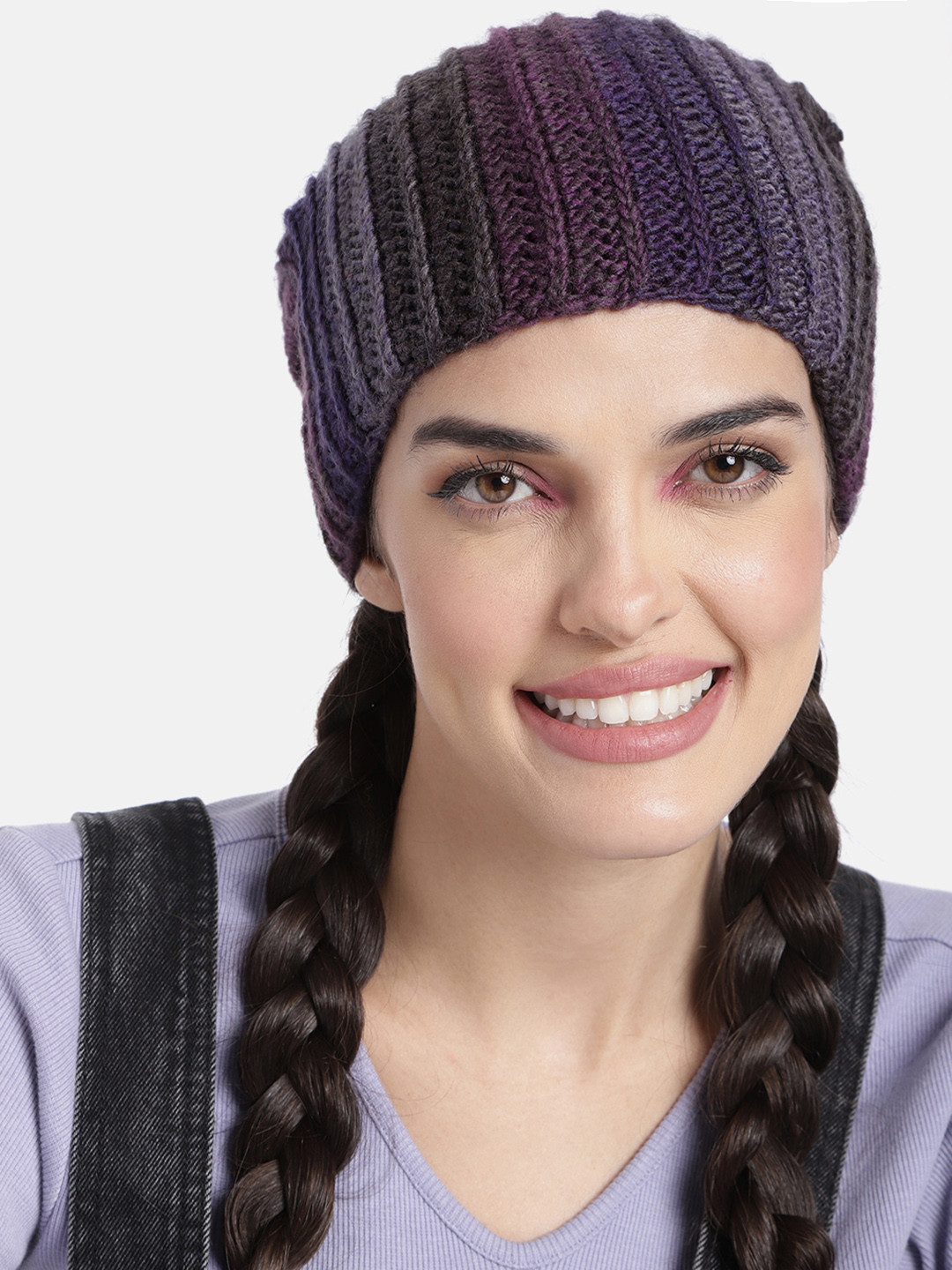 Magic Needles Women Multicoloured Self Striping Beanie