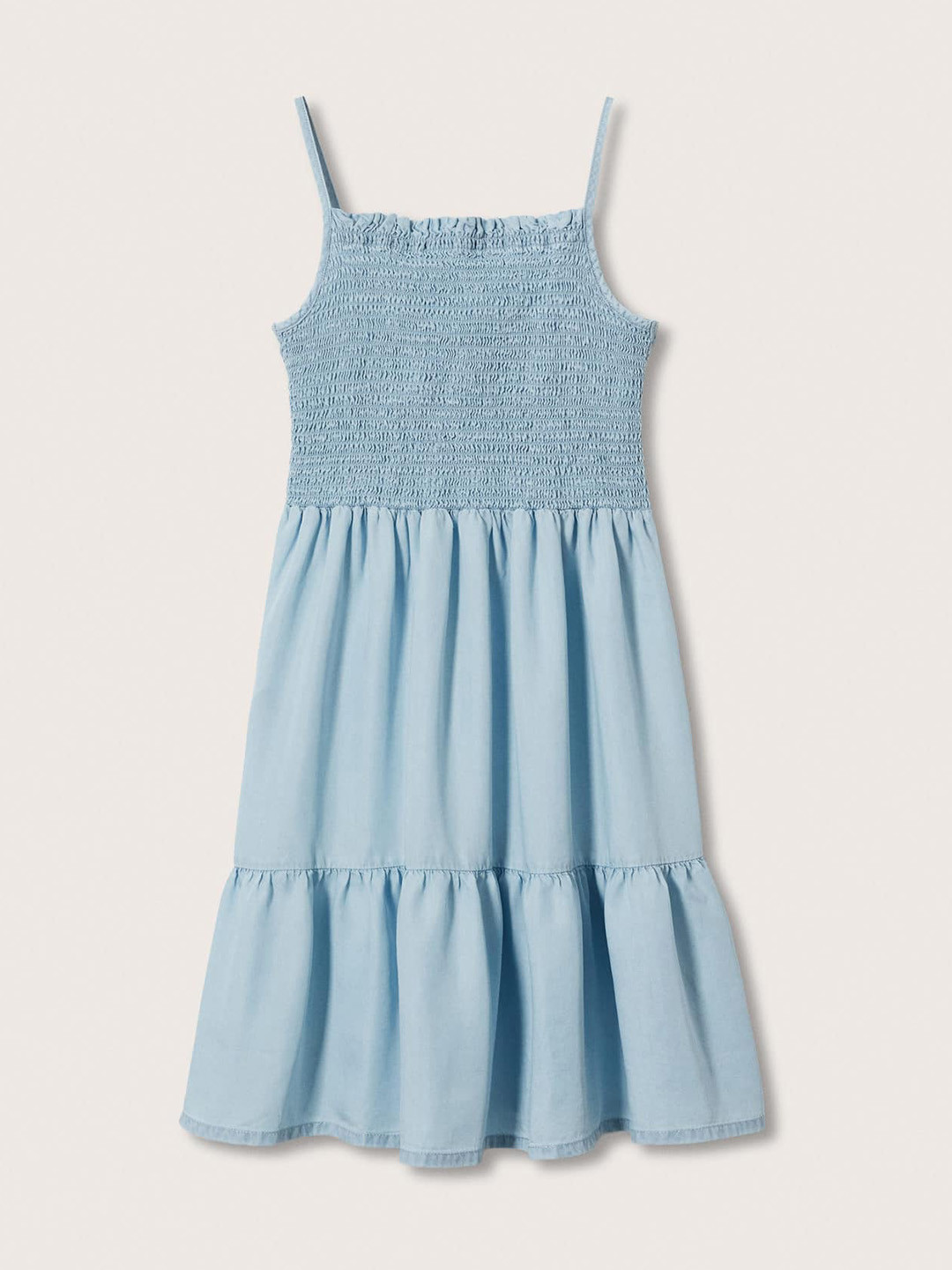 Mango Kids Blue Solid Smocked Fit & Flare Dress