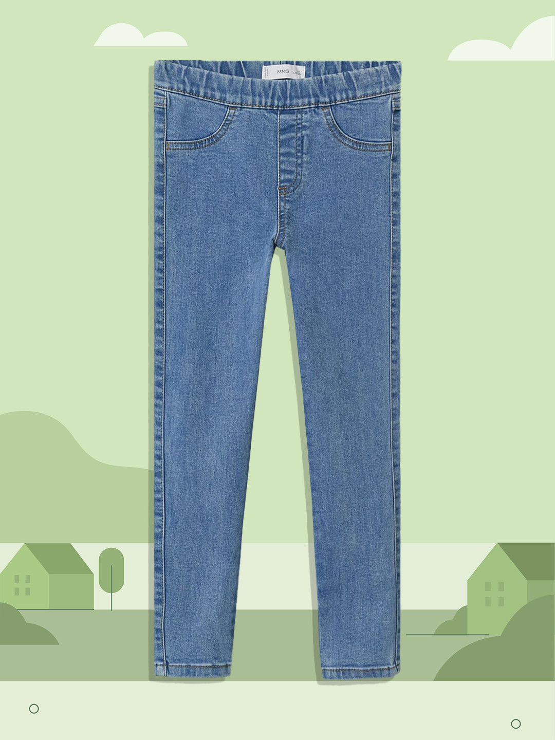 Mango Kids Girls Blue Solid Light Fade Stretchable Jeggings