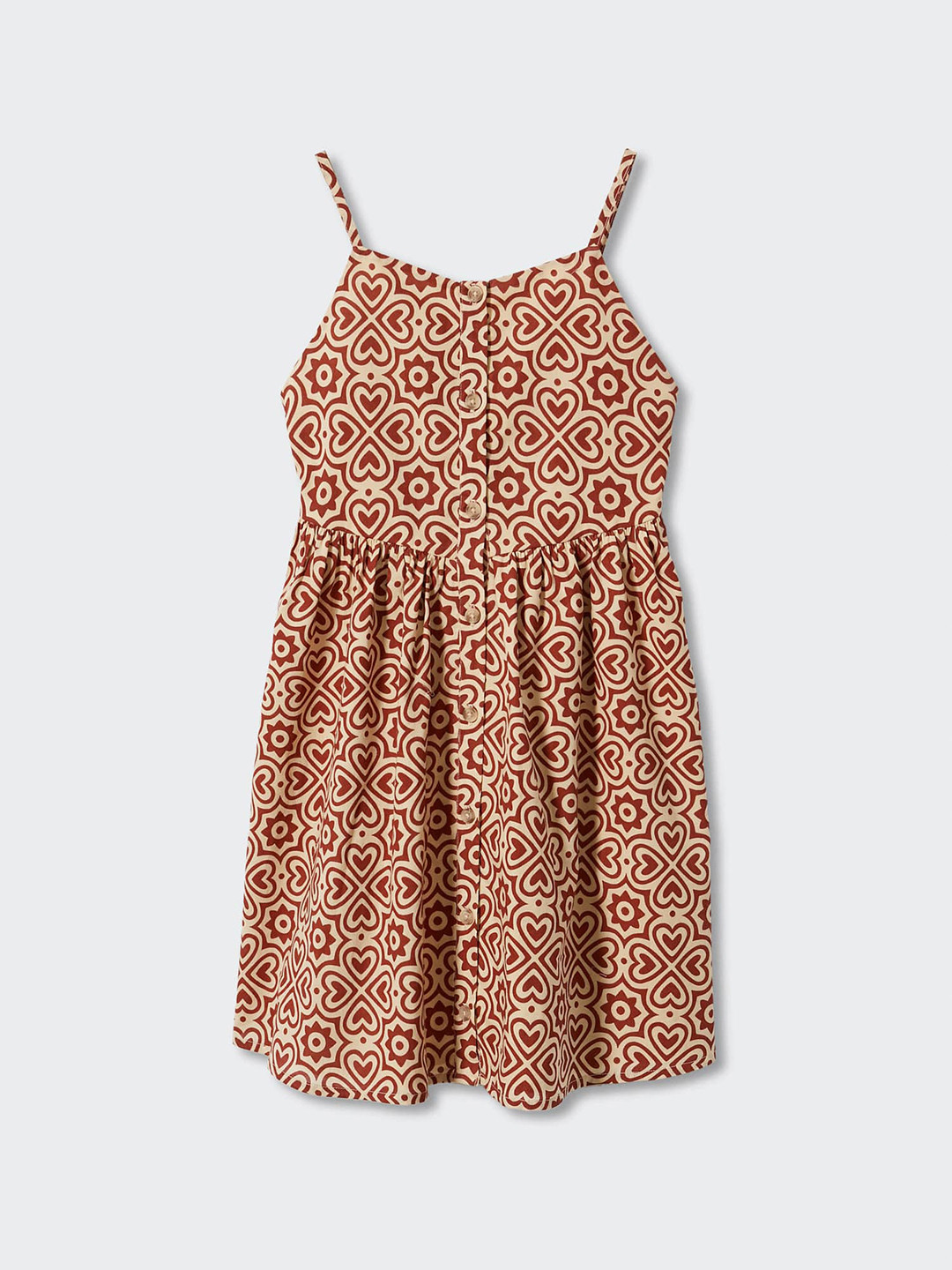 Mango Kids Girls Beige & Brown Cotton Conversational Print Fit & Flare Dress