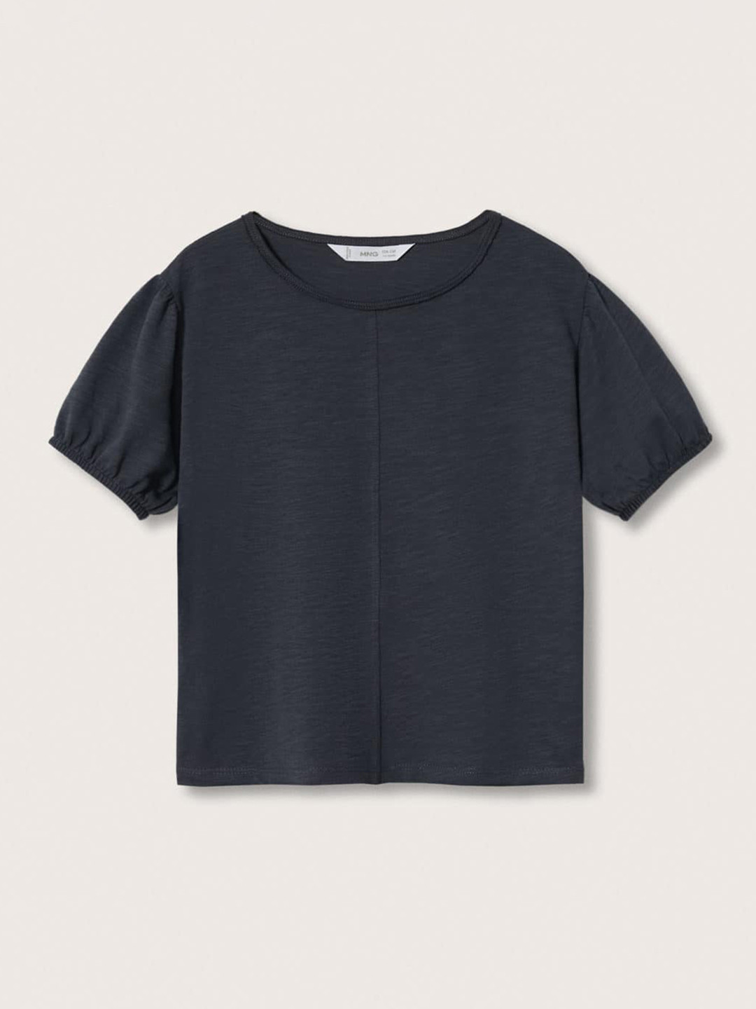 Mango Kids Girls Solid Puff Sleeves Pure Cotton Sustainable T-shirt