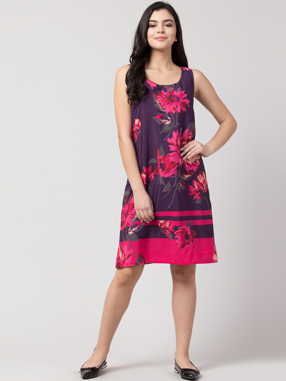 Hive91 Purple Floral Crepe A-Line Dress