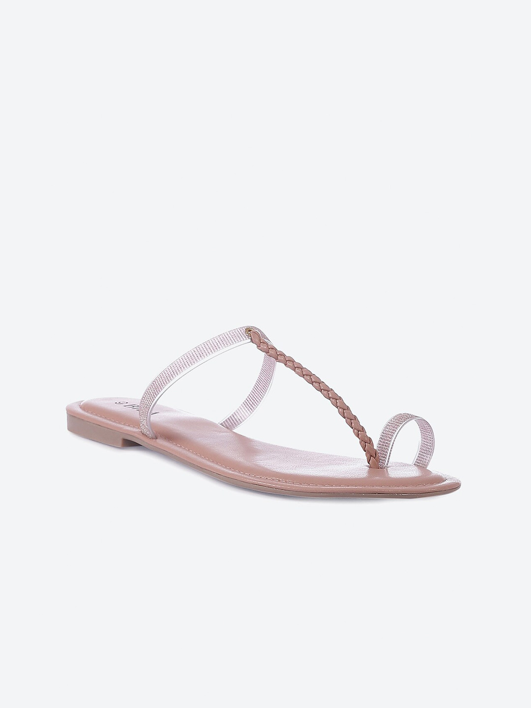 Biba Women Rose Pink Woven Design One Toe Flats