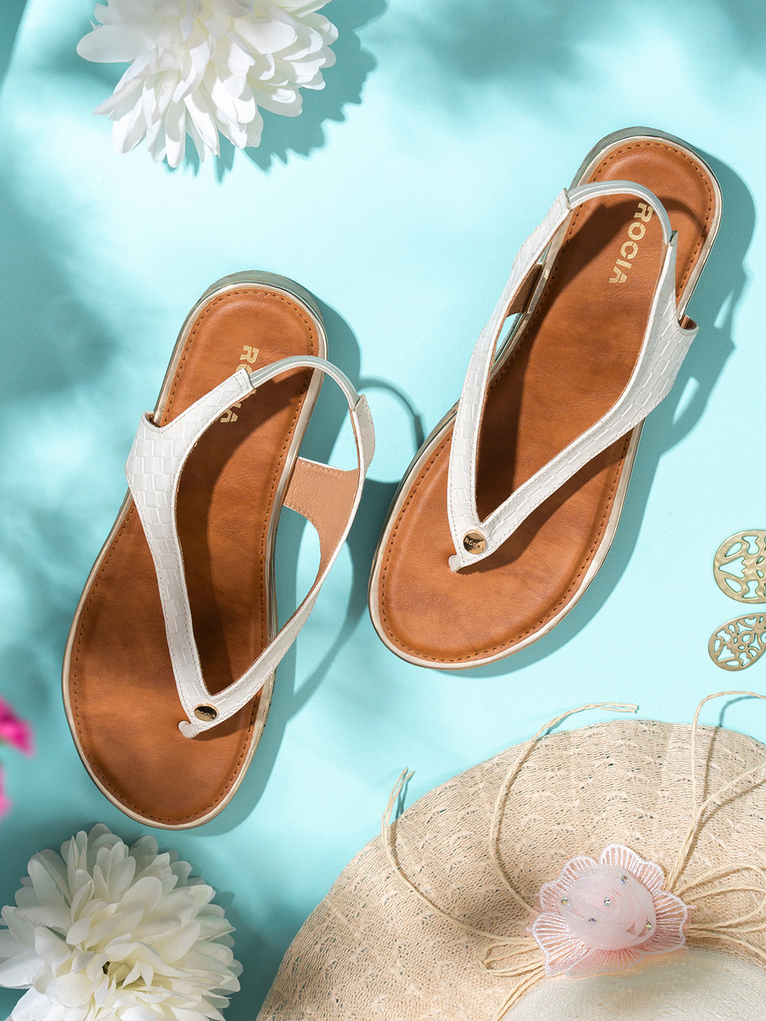 Rocia White Wedge Textured Sandals