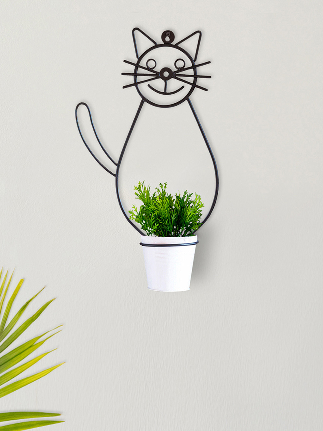 ExclusiveLane White & Black Solid  Glavanized Iron Planter With Holder