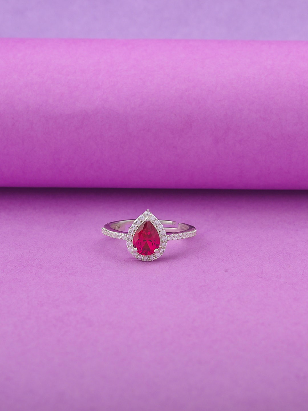 Studio Voylla 925 Sterling Silver Red Stones-Studded Finger Ring