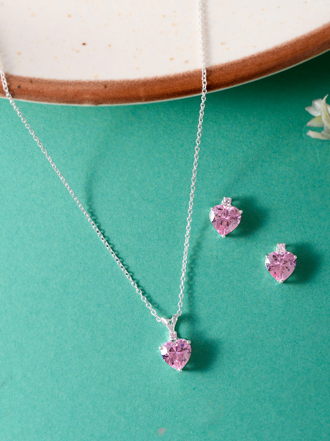 Studio Voylla Lavender 925 Sterling Silver Pendant Set