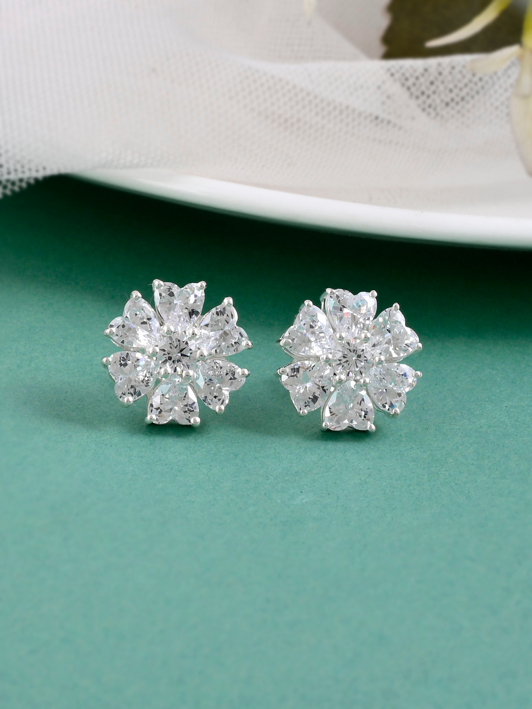 Studio Voylla Women Floral 925 Sterling Silver Pearl Studs