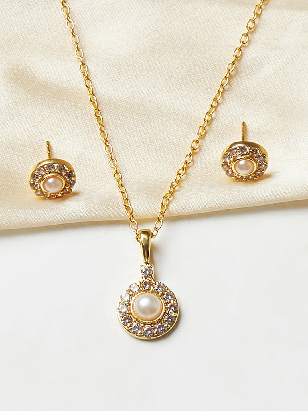 Studio Voylla Gold Plated 925 Sterling Silver Studded Jewellery Set