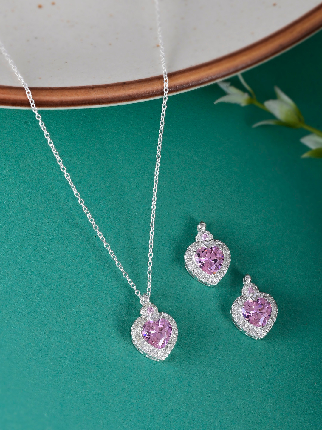 Studio Voylla 925 Sterling Silver Studded Pendant Set