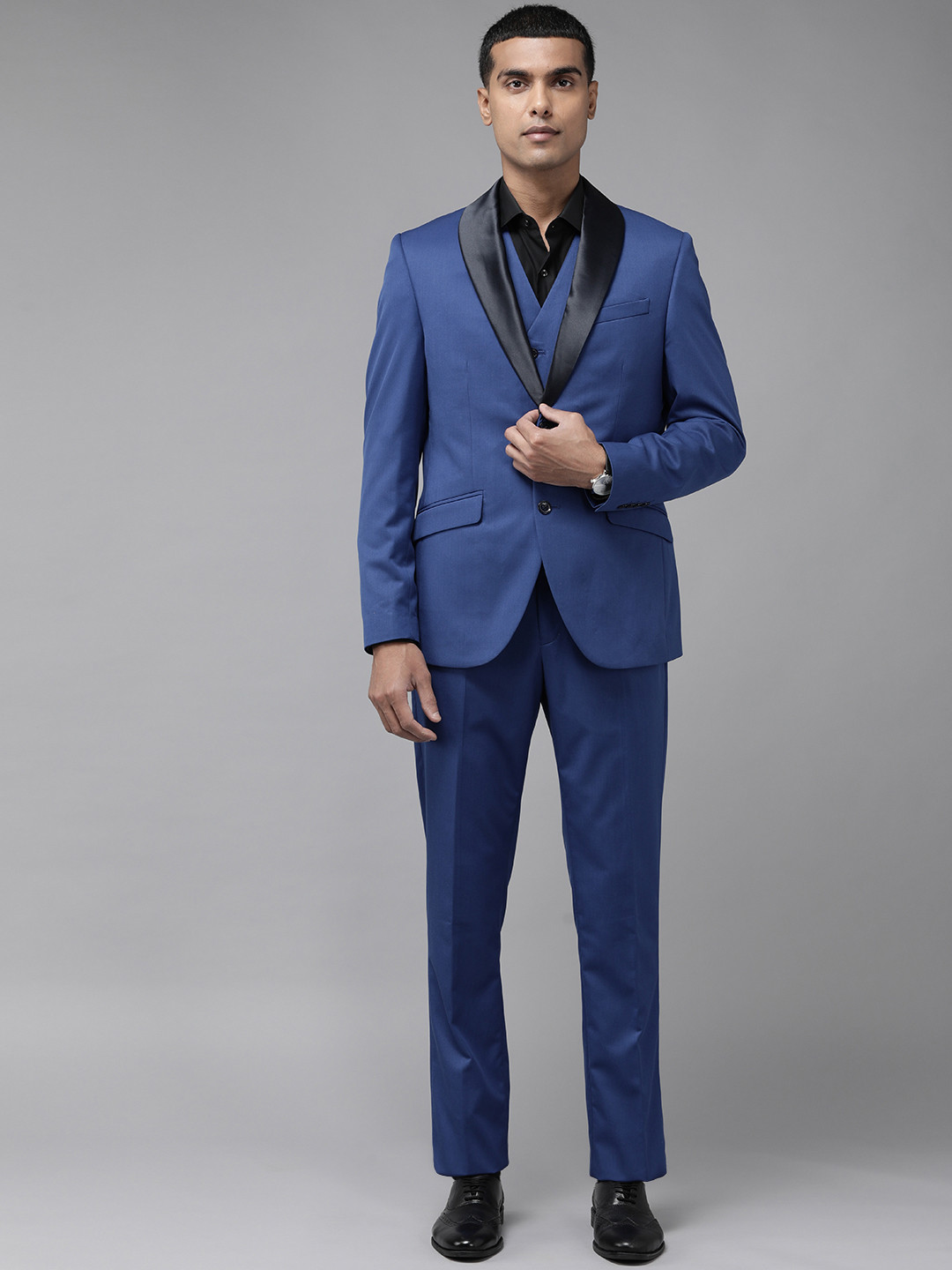 Blackberrys Men Royal Blue Solid Slim Fit 3 Piece Formal  Suits